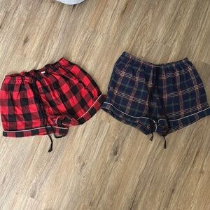 Plaid Women's Pajama Shorts Set - Red and Blue